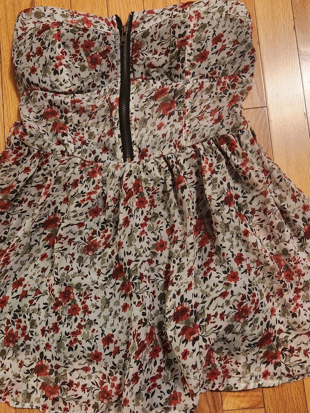 intro. Strapless Floral Mini Dress in Ivory and Rust